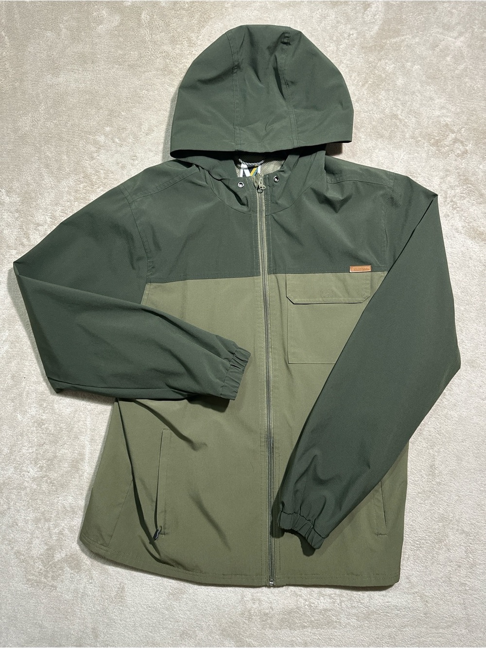Weatherproof Vintage Men’s Large Green Colorblock Hooded Jacket Windbreaker